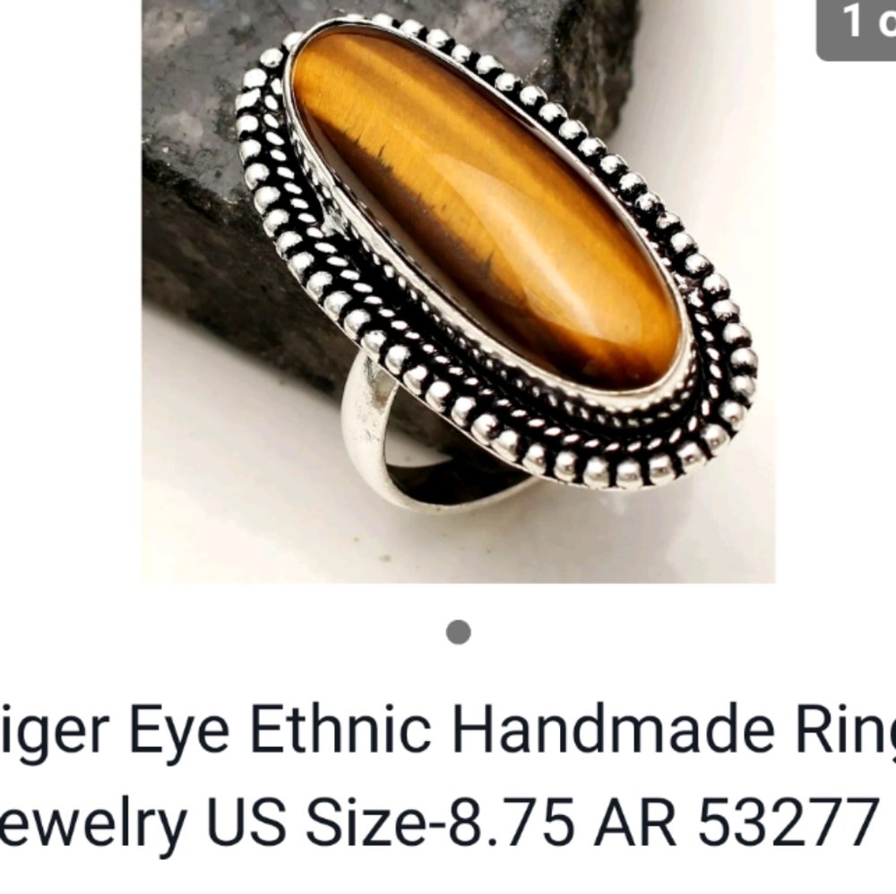 New size 8.75 tigers eye 925 silver ring - Picture 2 of 3